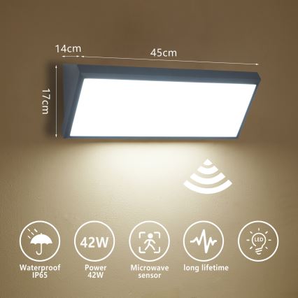 Brilagi - LED Venkovní nástěnné svítidlo se senzorem TRIANGLE LED/42W/230V antracit IP65
