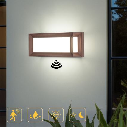Brilagi - LED Venkovní nástěnné svítidlo se senzorem PARKER LED/12W/230V hnědá IP44