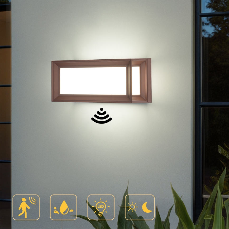 Brilagi - LED Venkovní nástěnné svítidlo se senzorem PARKER LED/12W/230V hnědá IP44