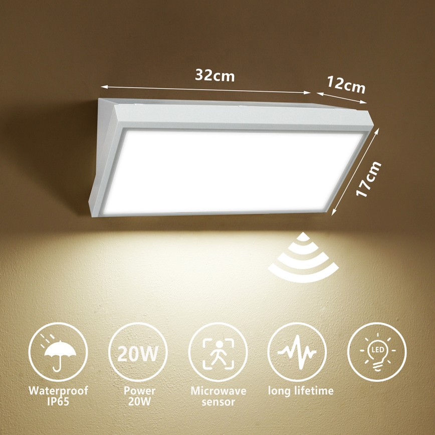 Brilagi - LED Venkovní nástěnné svítidlo se senzorem TRIANGLE LED/20W/230V bílá IP65