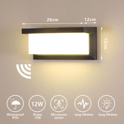 Brilagi - LED Venkovní nástěnné svítidlo se senzorem BRICKY LED/12W/230V antracit IP54