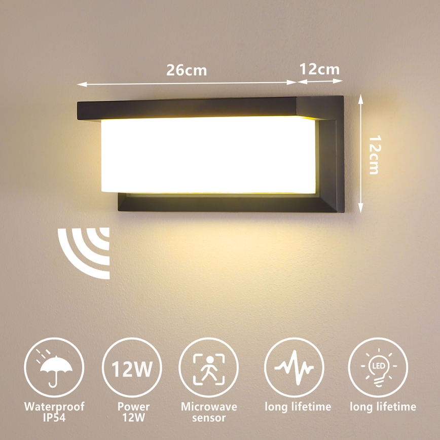 Brilagi - LED Venkovní nástěnné svítidlo se senzorem BRICKY LED/12W/230V antracit IP54