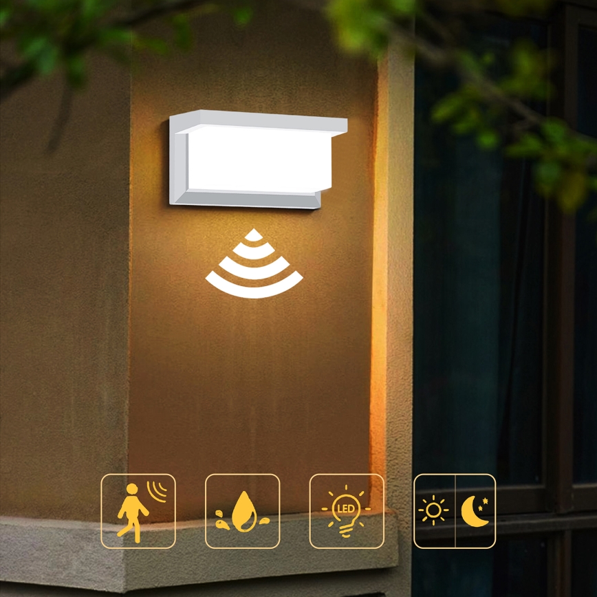 Brilagi - LED Venkovní nástěnné svítidlo se senzorem BRICKY LED/12W/230V bílá IP54
