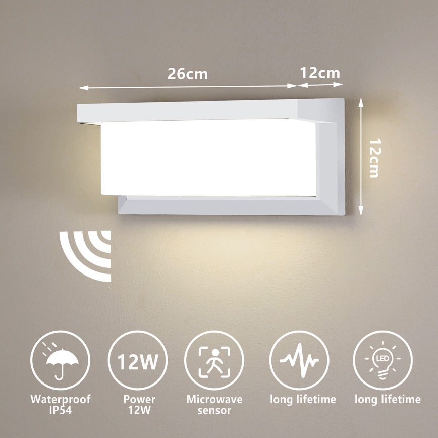 Brilagi - LED Venkovní nástěnné svítidlo se senzorem BRICKY LED/12W/230V bílá IP54