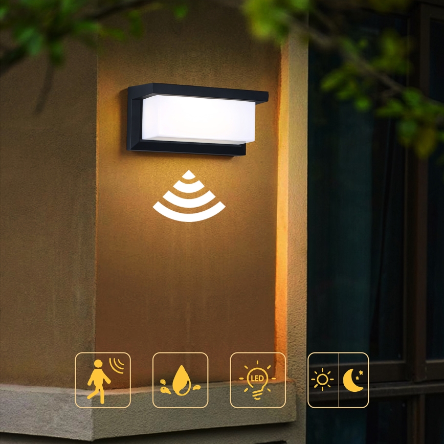 Brilagi - LED Venkovní nástěnné svítidlo se senzorem BRICKY LED/12W/230V černá IP54