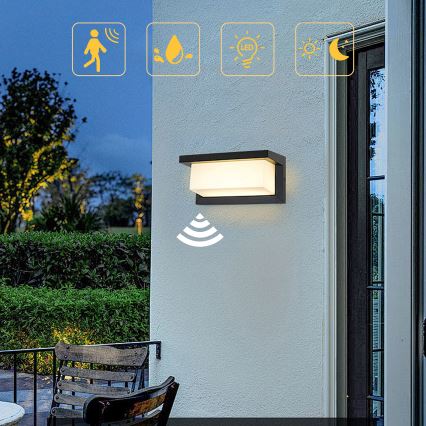 Brilagi - LED Venkovní nástěnné svítidlo se senzorem BRICKY LED/12W/230V černá IP54