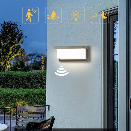 Brilagi - LED Venkovní nástěnné svítidlo se senzorem BRICKY LED/12W/230V šedá IP54