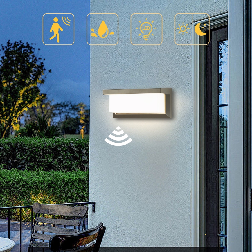 Brilagi - LED Venkovní nástěnné svítidlo se senzorem BRICKY LED/12W/230V šedá IP54