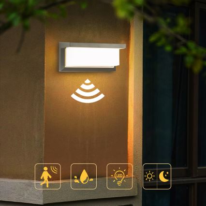 Brilagi - LED Venkovní nástěnné svítidlo se senzorem BRICKY LED/12W/230V šedá IP54