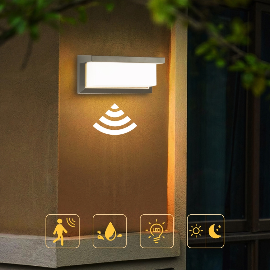 Brilagi - LED Venkovní nástěnné svítidlo se senzorem BRICKY LED/12W/230V šedá IP54