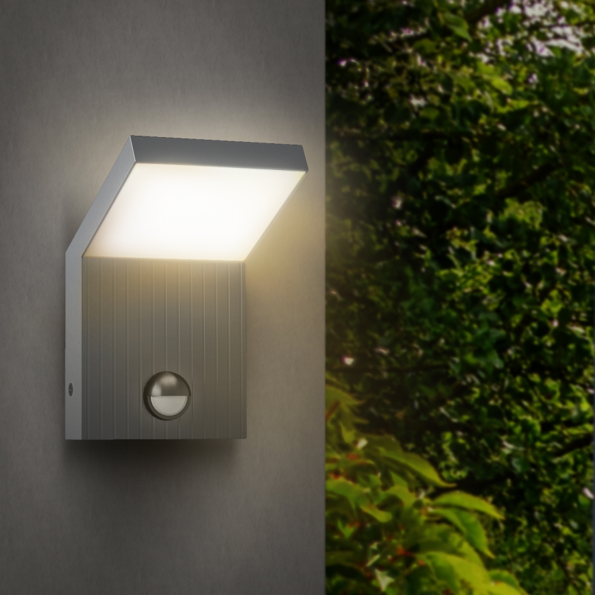 Brilagi - LED Venkovní nástěnné svítidlo se senzorem RIANO LED/8W/230V stříbrná IP65