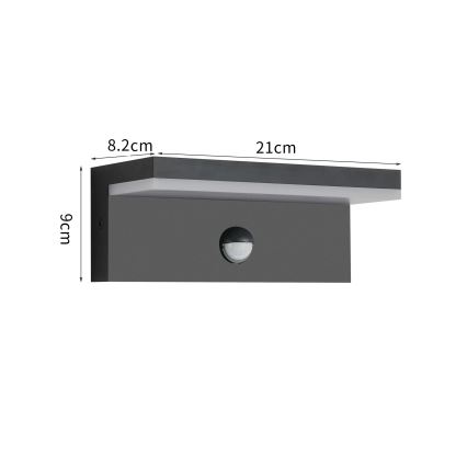 Brilagi - LED Venkovní nástěnné svítidlo se senzorem TESSI LED/10W/230V černá IP54