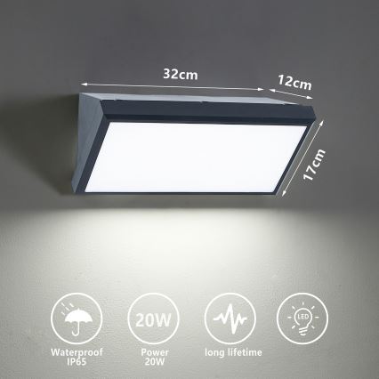 Brilagi - LED Venkovní nástěnné svítidlo TRIANGLE LED/20W/230V antracit IP65