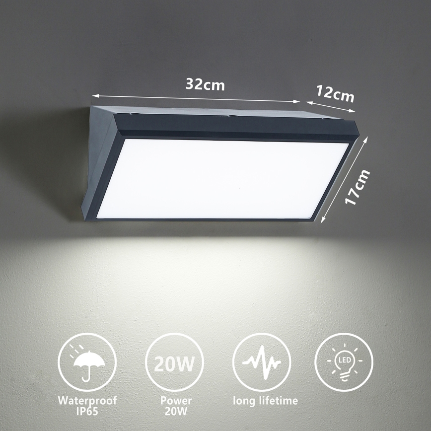 Brilagi - LED Venkovní nástěnné svítidlo TRIANGLE LED/20W/230V antracit IP65