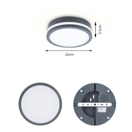 Brilagi - LED Venkovní svítidlo BENE LED/18W/230V pr. 22 cm antracit IP54