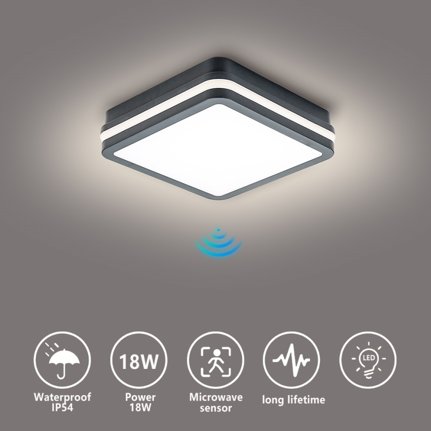 Brilagi - LED Venkovní svítidlo se senzorem BENE LED/18W/230V 22x22 cm antracit IP54