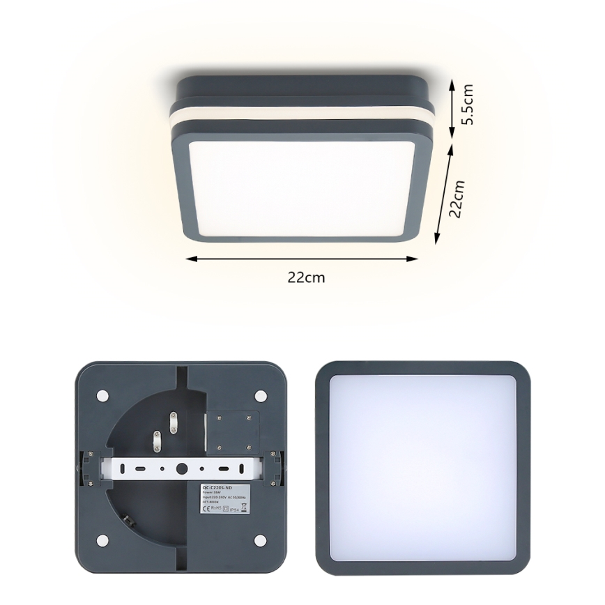 Brilagi - LED Venkovní svítidlo se senzorem BENE LED/18W/230V 22x22 cm antracit IP54
