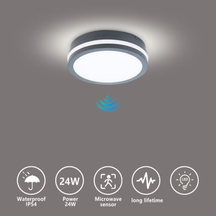 Brilagi - LED Venkovní svítidlo se senzorem BENE LED/18W/230V pr. 22 cm antracit IP54