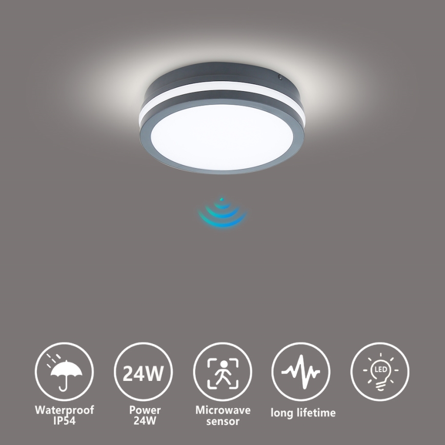 Brilagi - LED Venkovní svítidlo se senzorem BENE LED/18W/230V pr. 22 cm antracit IP54