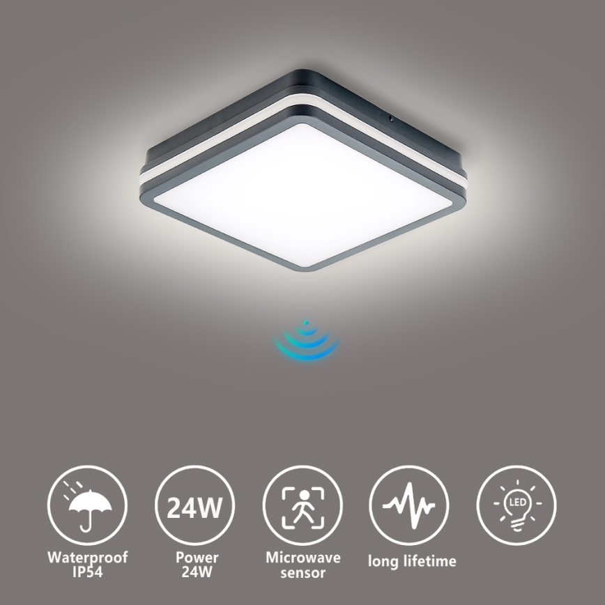 Brilagi - LED Venkovní svítidlo se senzorem BENE LED/24W/230V 26x26 cm antracit IP54
