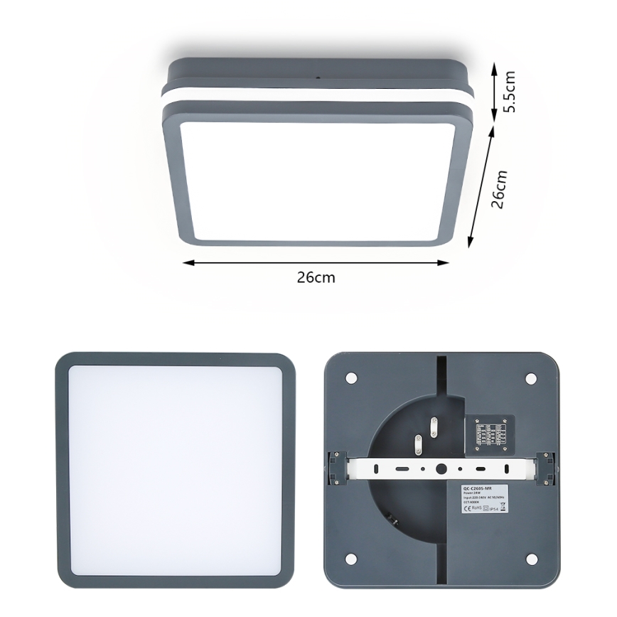 Brilagi - LED Venkovní svítidlo se senzorem BENE LED/24W/230V 26x26 cm antracit IP54