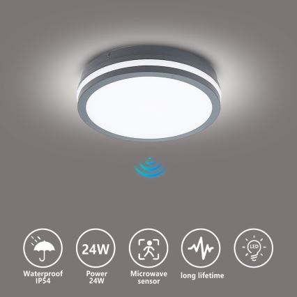 Brilagi - LED Venkovní svítidlo se senzorem BENE LED/24W/230V pr. 26 cm antracit IP54