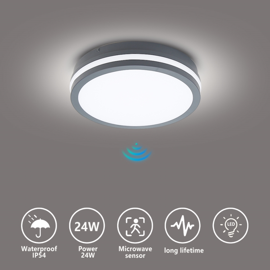 Brilagi - LED Venkovní svítidlo se senzorem BENE LED/24W/230V pr. 26 cm antracit IP54