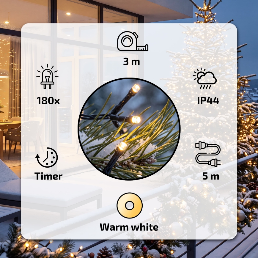 BRILAGI - LED Venkovní vánoční řetěz 180xLED 8m IP44 teplá bílá