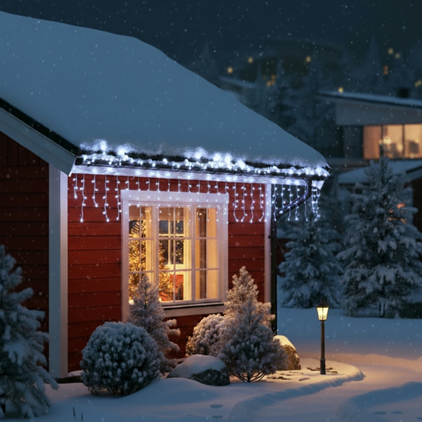 Brilagi - LED Venkovní vánoční řetěz 200xLED/8 funkcí 13m IP44 studená bílá rampouchy