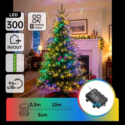 BRILAGI - LED Venkovní vánoční řetěz 300xLED/3xAA/8 funkcí 15,3m IP44 multicolor
