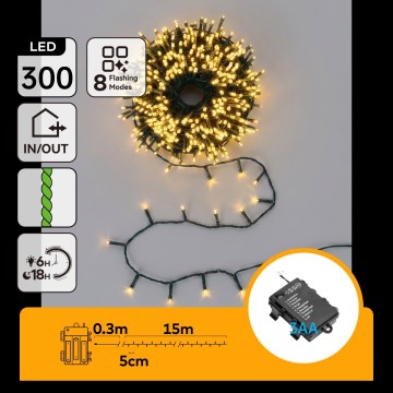 BRILAGI - LED Venkovní vánoční řetěz 300xLED/3xAA/8 funkcí 15,3m IP44 teplá bílá