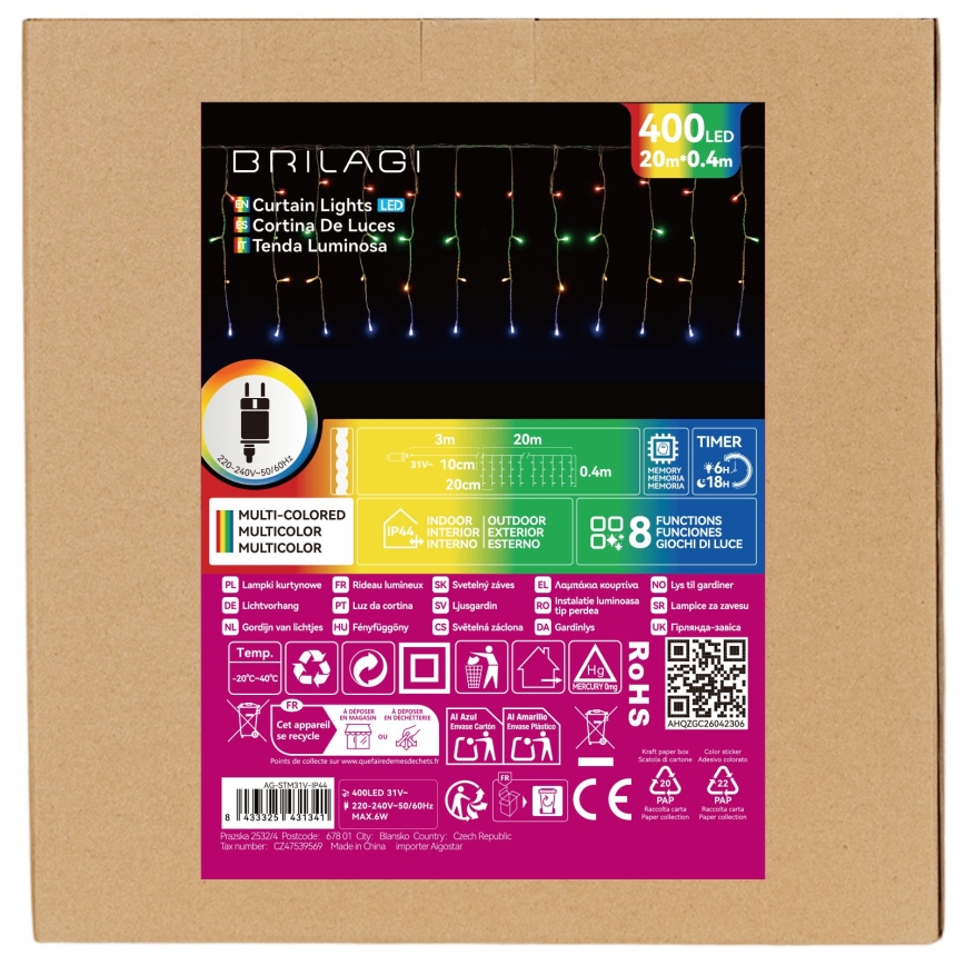 BRILAGI - LED Venkovní vánoční řetěz 400xLED/6W/8 funkcí 23x0,4m IP44 multicolor