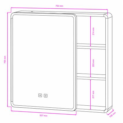 BRILAGI - LED Zrcadlová koupelnová skříňka s podsvícením AVOLA SINGLE 75x70 cm