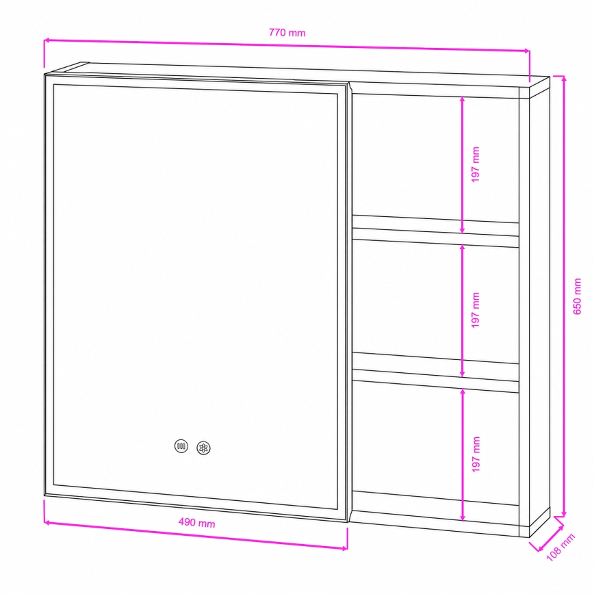 BRILAGI - LED Zrcadlová koupelnová skříňka s podsvícením NOTO SINGLE 78x65 cm