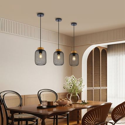 Brilagi - Lustr na lanku BASKLITE 1xE27/15W/230V kaučukovník/černá