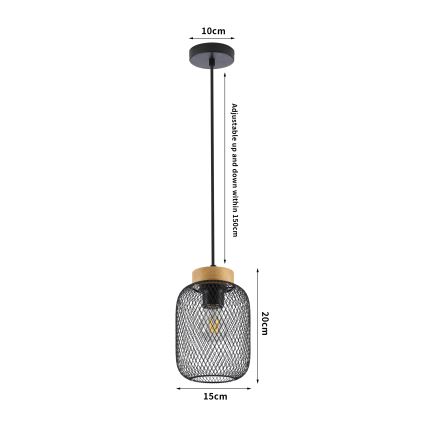 Brilagi - Lustr na lanku BASKLITE 1xE27/15W/230V kaučukovník/černá