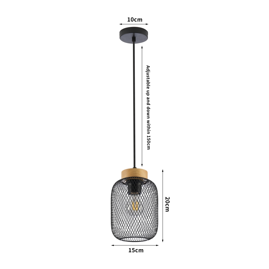 Brilagi - Lustr na lanku BASKLITE 1xE27/15W/230V kaučukovník/černá