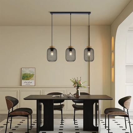 Brilagi - Lustr na lanku BASKLITE 3xE27/15W/230V dřevo/černá