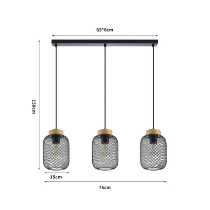 Brilagi - Lustr na lanku BASKLITE 3xE27/15W/230V dřevo/černá