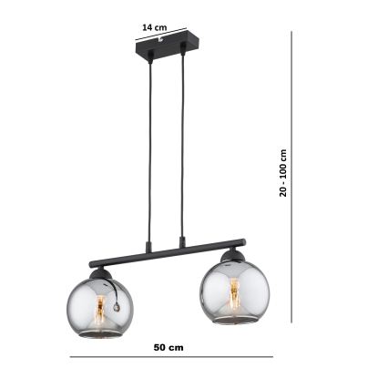 Brilagi - Lustr na lanku DIOR 2xE27/60W/230V černá/kouřová šedá