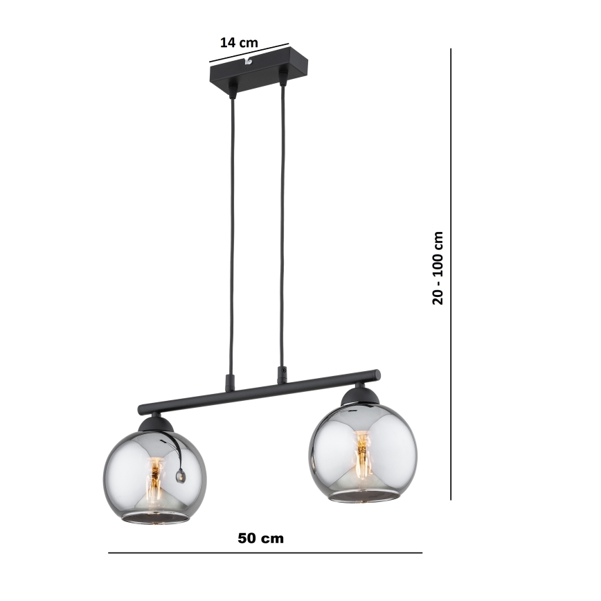 Brilagi - Lustr na lanku DIOR 2xE27/60W/230V černá/kouřová šedá