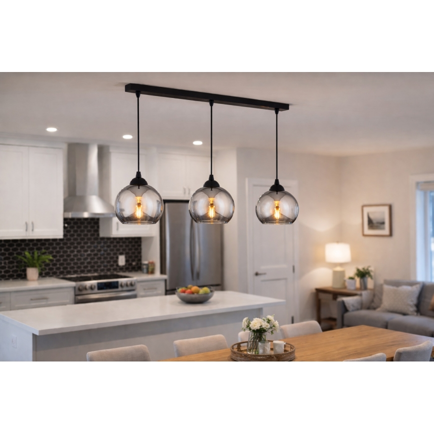 Brilagi - Lustr na lanku DIOR 3xE27/60W/230V černá/kouřová šedá