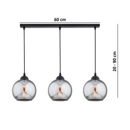 Brilagi - Lustr na lanku DIOR 3xE27/60W/230V černá/kouřová šedá