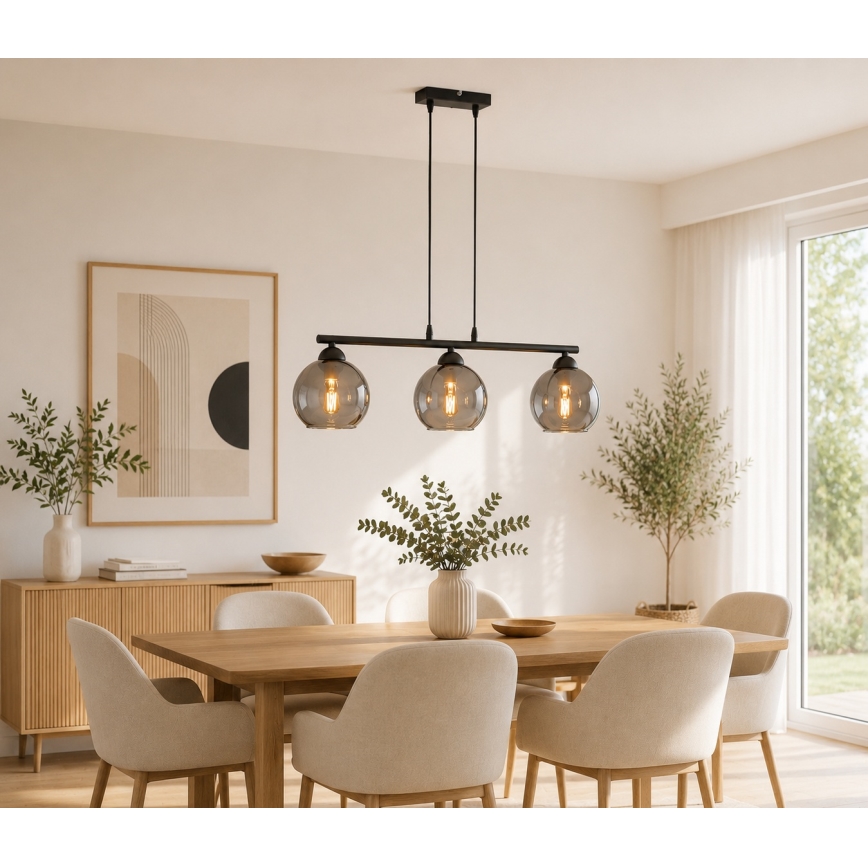 Brilagi - Lustr na lanku DIOR 3xE27/60W/230V černá/kouřová šedá