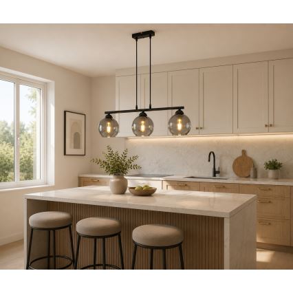 Brilagi - Lustr na lanku DIOR 3xE27/60W/230V černá/kouřová šedá
