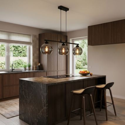 Brilagi - Lustr na lanku DIOR 3xE27/60W/230V černá/kouřová šedá