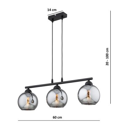 Brilagi - Lustr na lanku DIOR 3xE27/60W/230V černá/kouřová šedá