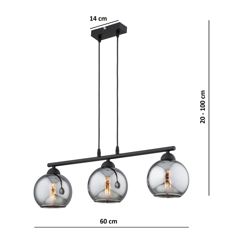 Brilagi - Lustr na lanku DIOR 3xE27/60W/230V černá/kouřová šedá