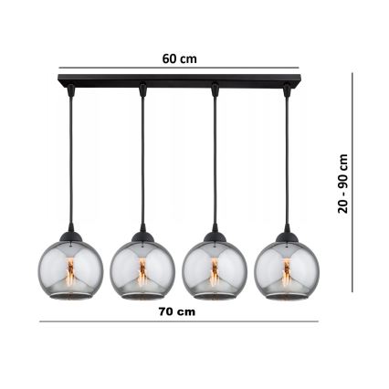 Brilagi - Lustr na lanku DIOR 4xE27/60W/230V černá/kouřová šedá