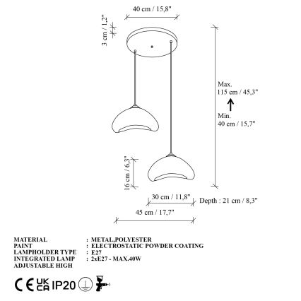 Brilagi - Lustr na lanku LUNA 2xE27/40W/230V pr. 45 cm bílá